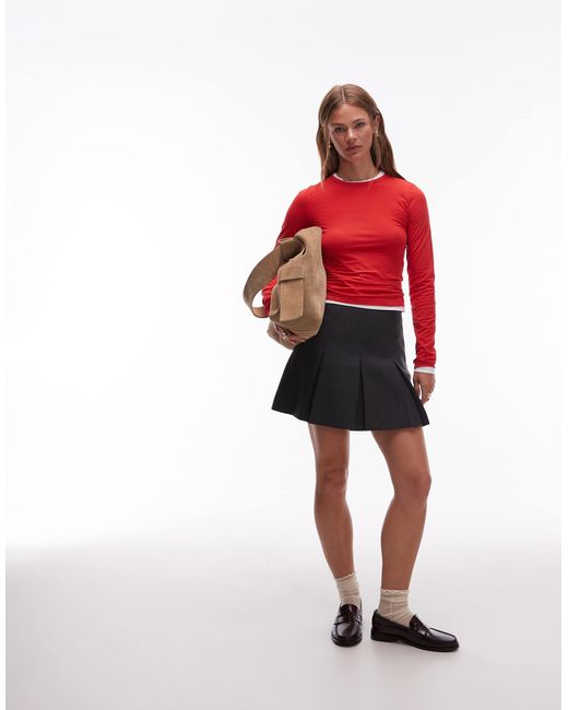 & Other Stories Red Pleated Mini Skirt