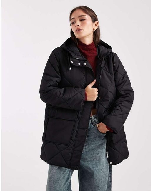 Vero Moda Blue Diamond Quilted Hooded Jacket With Large Pocket Detail