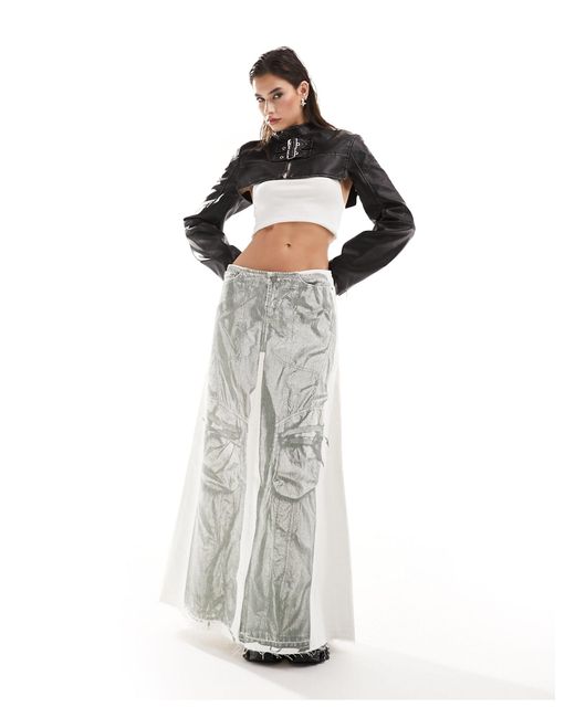 Weekday White Anaheim Denim Midaxi Skirt With Jeans Graphic Print