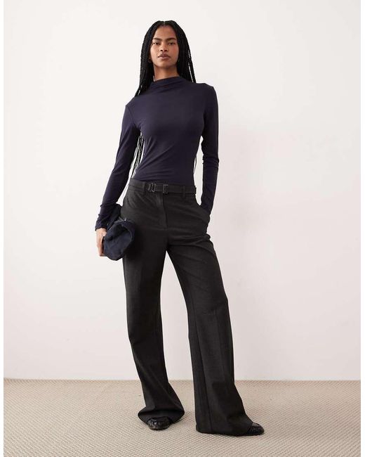 Mango Blue High Neck Long Sleeve T-Shirt