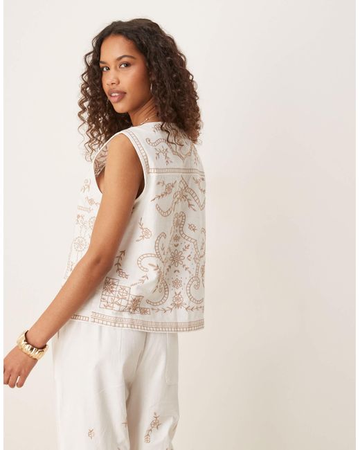 ASOS Natural Linen Look Top Co-Ord With Embroidery