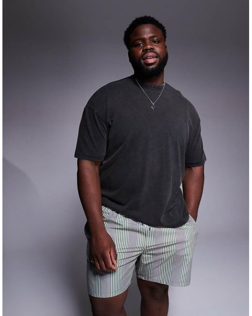 Pantaloncini Da Bagno Taglio Medio Verdi A Righe di ASOS in Gray da Uomo