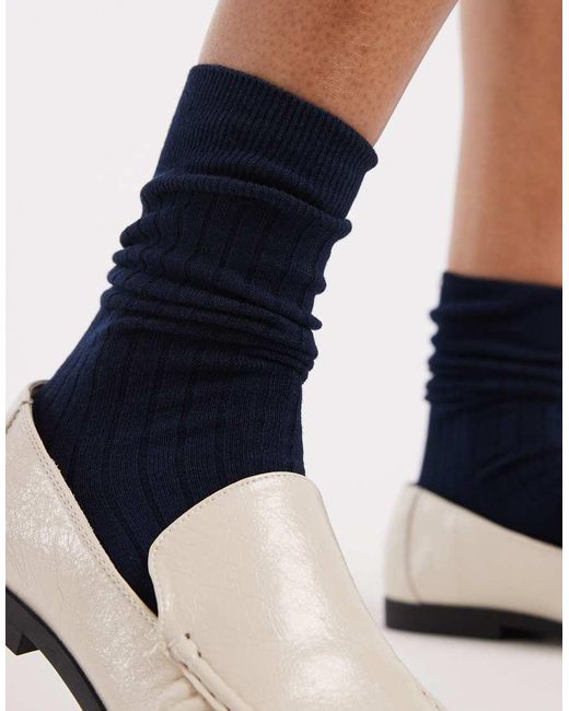 ASOS Blue Ribbed Socks With Turn Over