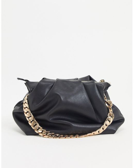 Mango Oversized Ruched Bag With Gold Chain Strap Black