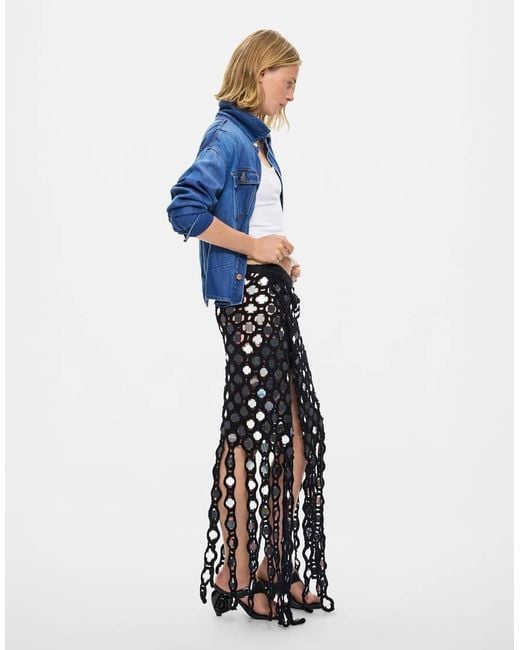 Desigual Blue Crochet Pareo With Sequins