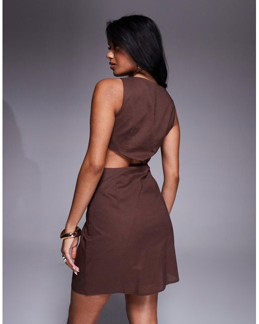 4th & Reckless Brown Contains Linen Cut Out Metal Hardware Mini Dress