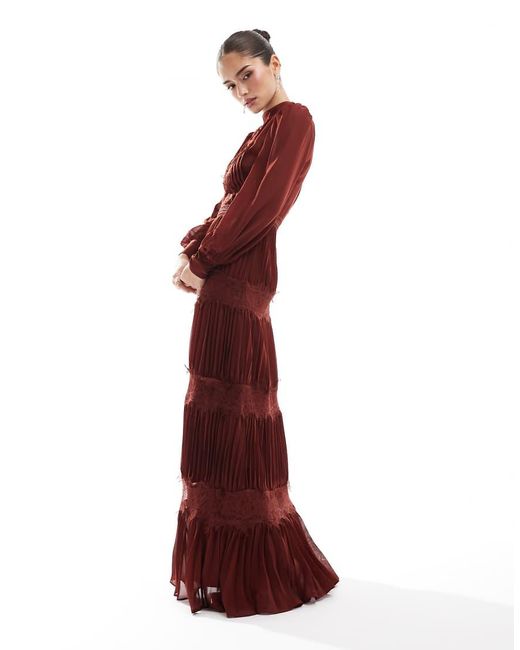 True Decadence Red High-Neck Pleated Maxi Dress