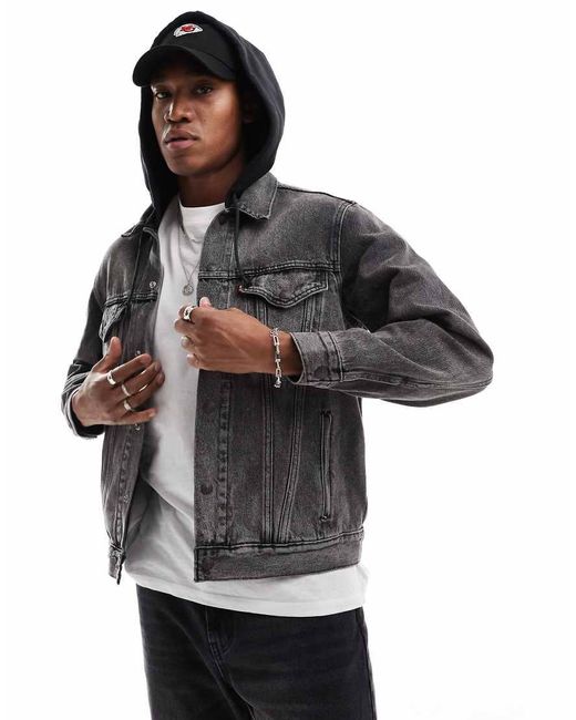 Levi's Gray Sweat Hood Relaxed Fit Denim Trucker Jacket for men