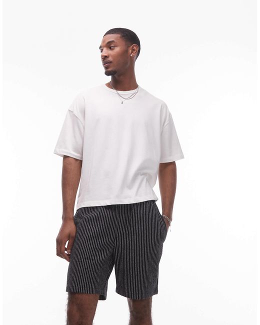 Short baggy texturé à rayures Topman pour homme en coloris White