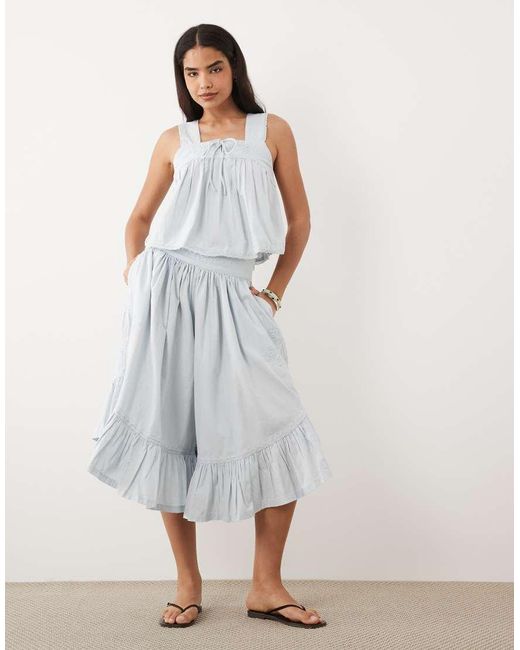 ASOS White Wide Leg Cropped Pants With Crochet Trim