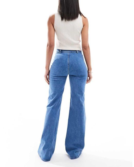 Miss Selfridge Blue Patch Pocket High Waist 70's Denim Flares