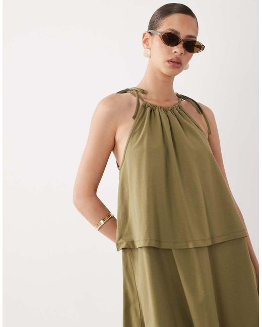 ASOS Natural Tie Neck Baby Doll Mini Dress