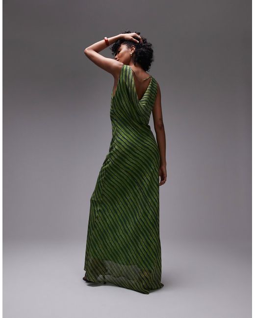 TOPSHOP Green Built Up Double Layered Cowl Neck Maxi Dress