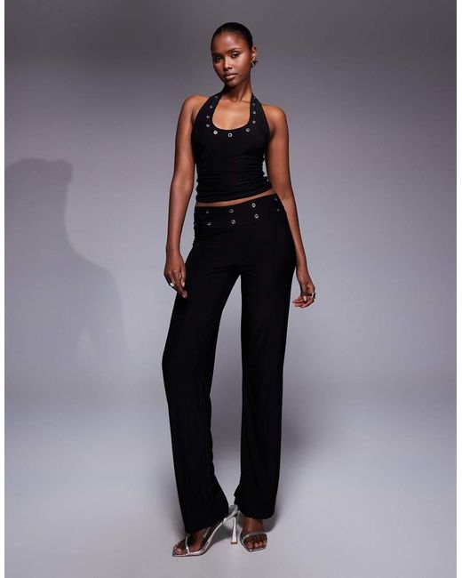 Kaiia Black Exclusive Premium Eyelet Detail Scoop Halterneck Top