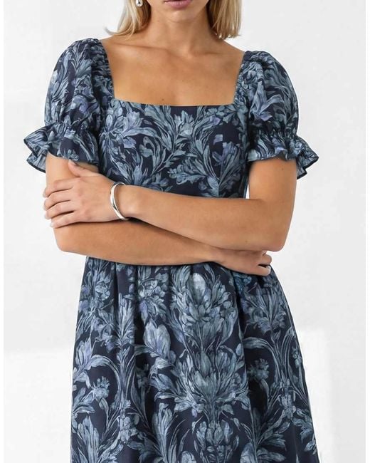 Lovedrobe Blue Floral Print Puff Sleeve Square Neck Midaxi Dress