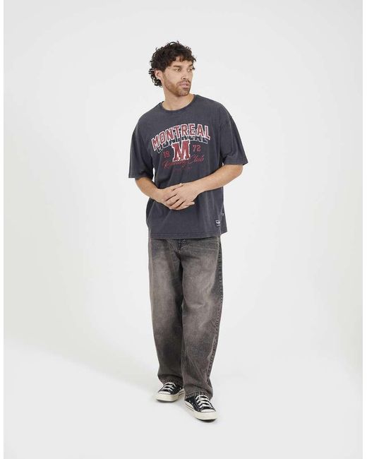 Brave Soul Blue Acid Wash Relaxed Fit T-Shirt for men