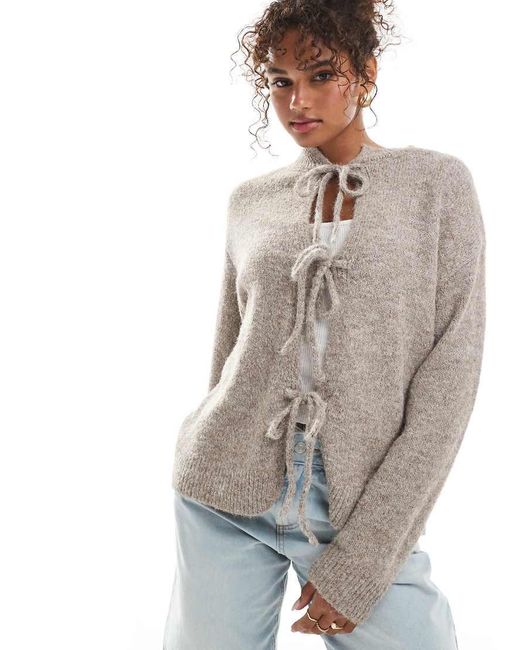 Daisy Street Gray Tie Front Slouchy Cardigan