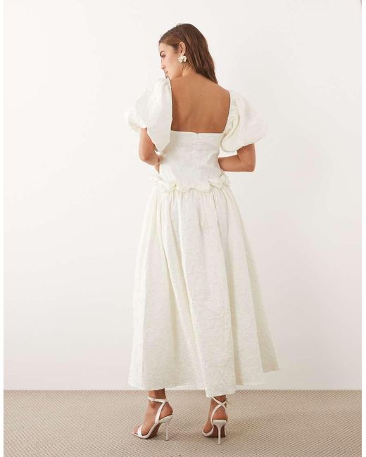 Sister Jane Natural Dream Mora Jacquard Sweetheart Neckline Puff Sleeve Bow Detail Maxi Dress