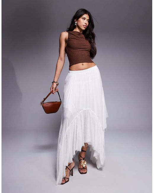 Aria Cove Purple Linen Look Tiered Asymmetric Raw Hem Maxi Beach Skirt