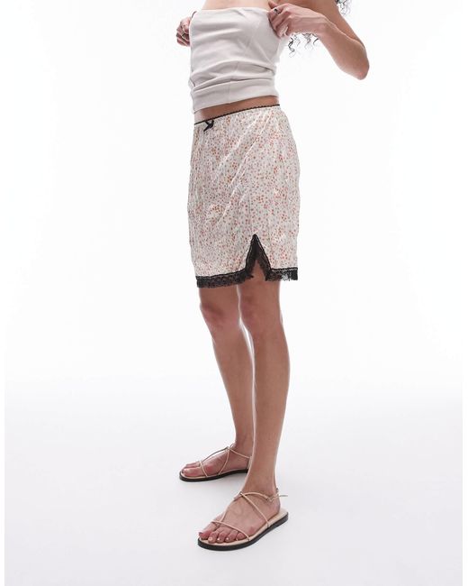 TOPSHOP Multicolor Crinkle Mini Skirt With Knicker Trim And Lace Split