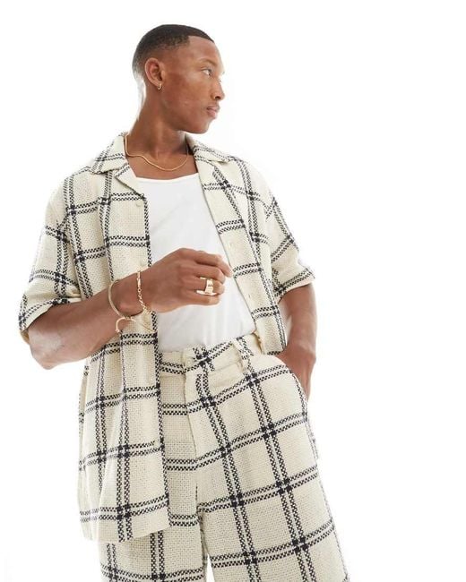 ASOS Co Ord Relaxed Revere Basket Check Shirt in White for Men Lyst UK