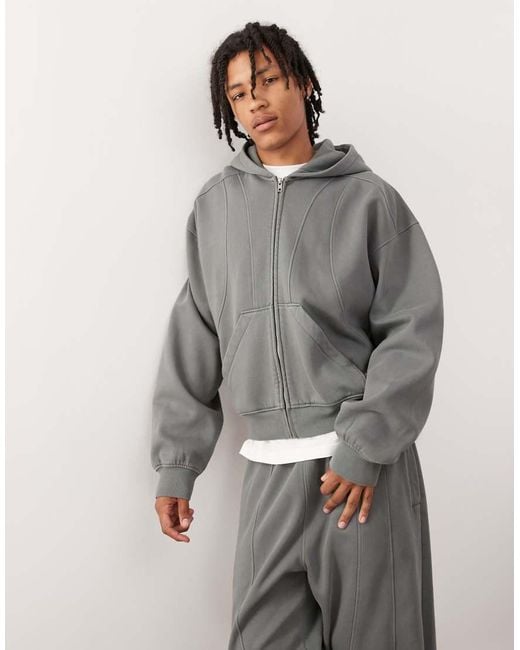 Weekday Gray Co-ord Oversized Zip Through Hoodie With Exposed Seam Detail for men