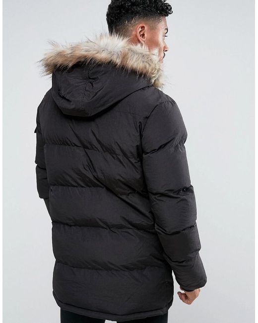 SIKSILK Synthetic Puffer Parka In Black With Faux Fur Hood for Men | Lyst  Canada