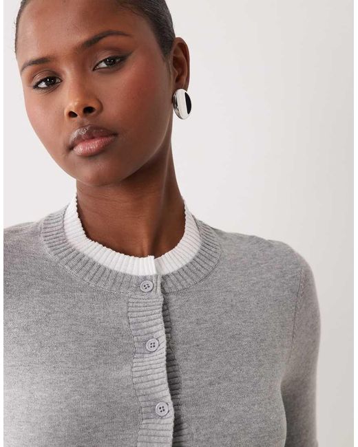 The Frolic Gray Exclusive Cotton Contrast Trim Button Through Cardigan