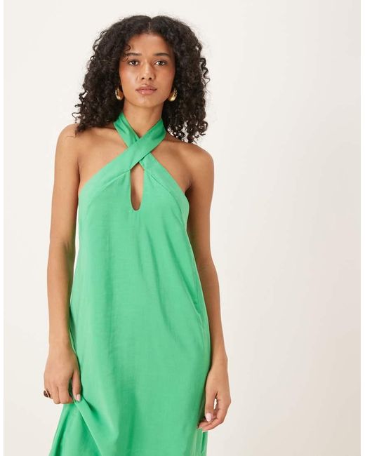 ASOS Green Cross Neck Column Midi Dress With Side Splits