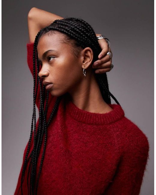 TOPSHOP Trui Met Wollook En Halve Mouwen in het Red