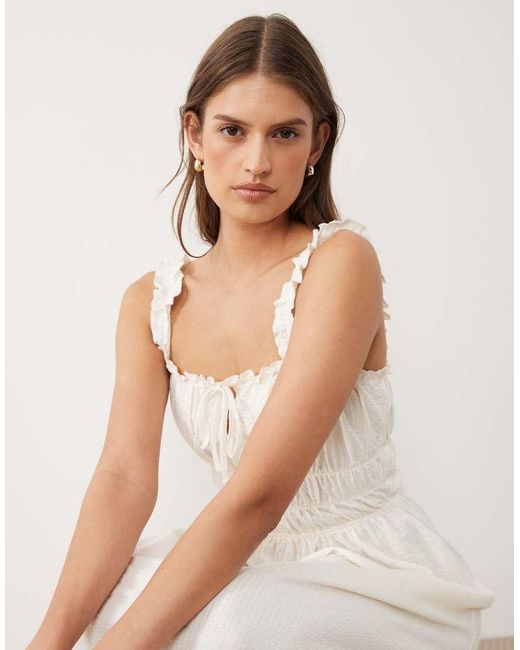 Miss Selfridge Natural Seersucker Shirred Detail Maxi Dress