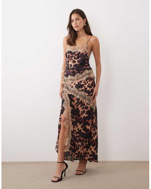 ASOS Natural Overlay Lace Trim Midaxi Dress With Back Detail