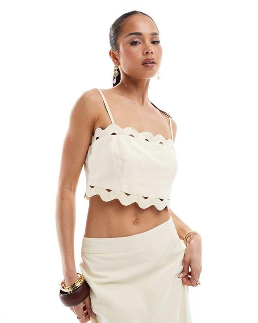 4th & Reckless White Linen Look Scallop Trim Square Neck Top Co-Ord