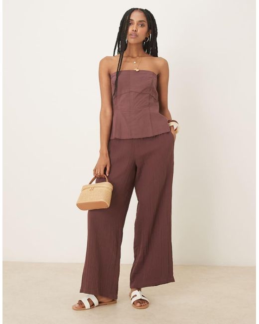 ASOS Purple Bandeau Linen Top Cotton Trouser Jumpsuit