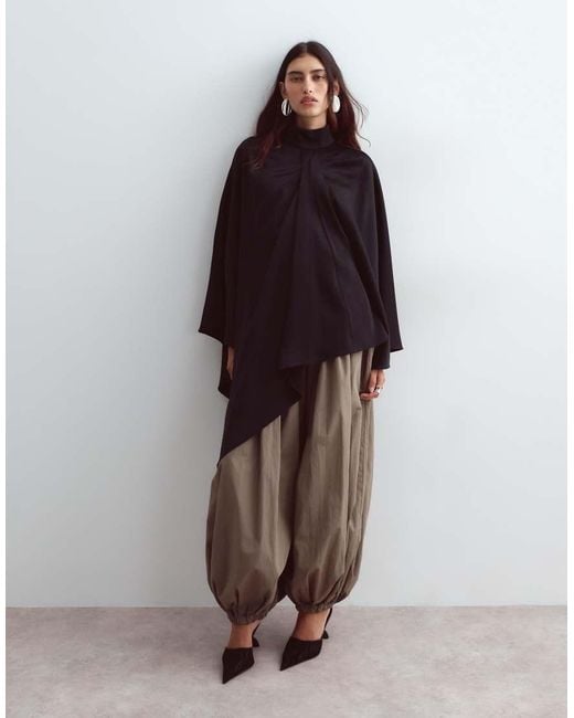 ARRANGE Brown Satin Cape Top