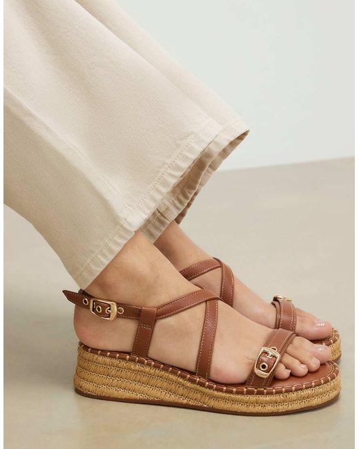 River Island Brown Cross Strap Wedge Sandals