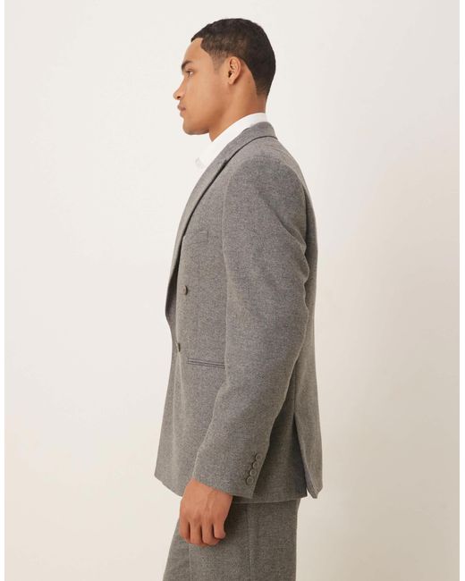 ASOS Gray Regular Double Breasted Wool Blend Suit Jacket for men