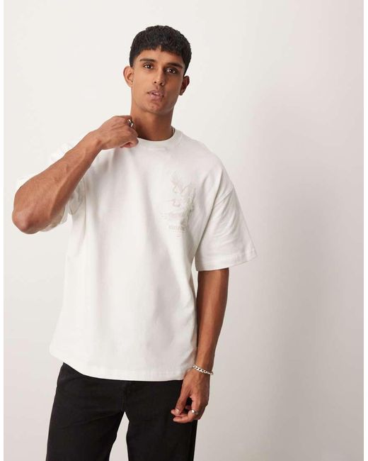 River Island White Japanese Crane Back Print Oversized T-shirt for men