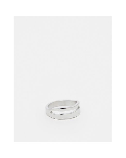 ASOS White Waterproof Stainless Steel Ring With Double Row Molten Design