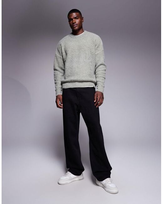 ASOS Gray Oversized Knitted Boucle Crew Neck Jumper for men