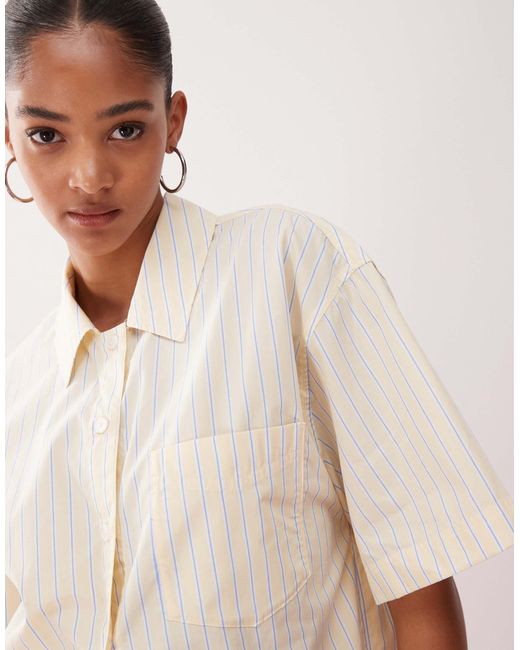 Monki Pink – kurzärmliges oversize-hemd mit en und buttergelben streifen