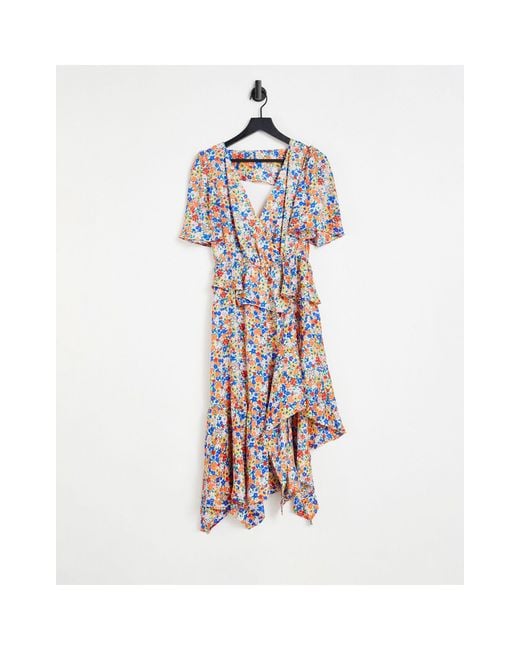 TOPSHOP Tiered Bold Floral Dress in Blue | Lyst