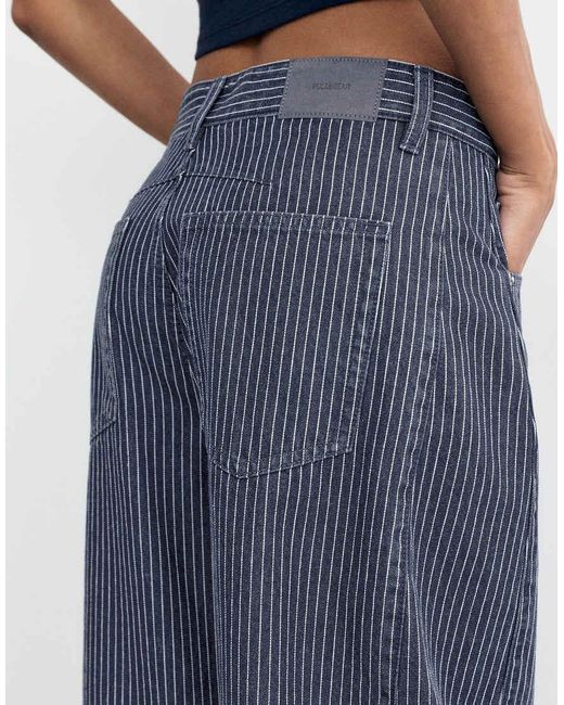 Pull&Bear Blue Striped Balloon Jeans With Seams