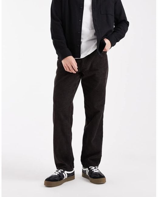 Pantalones Cargo Marrones De Corte Recto De Pana De ASOS de hombre de color Black