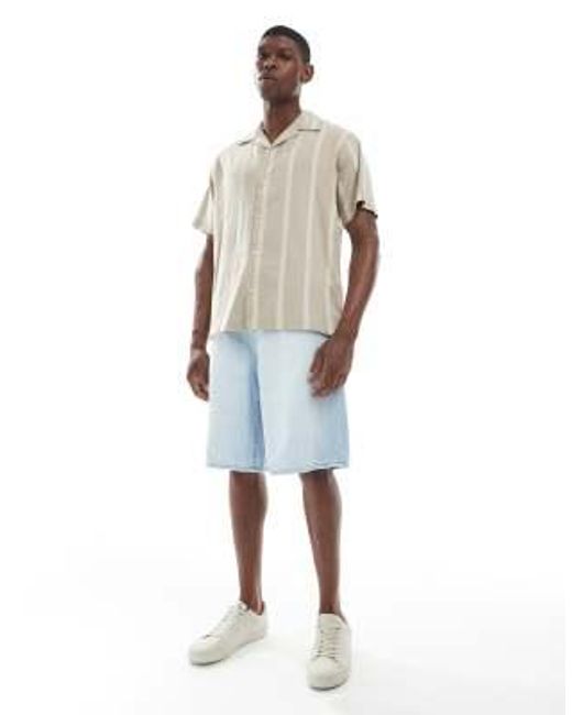 Chemise rayée en lin mélangé Jack & Jones pour homme en coloris White