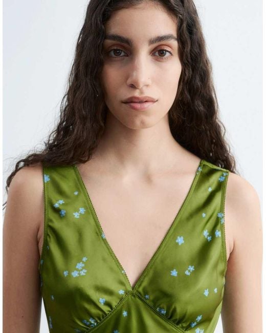 & Other Stories Green Bias Cut Satin Midi Dress