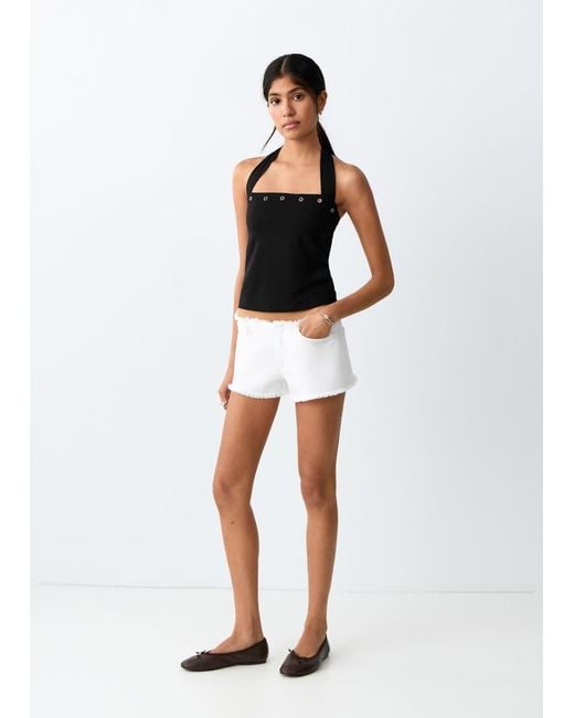 Mango Black Teen Knitted Halterneck Top With Studded Detail