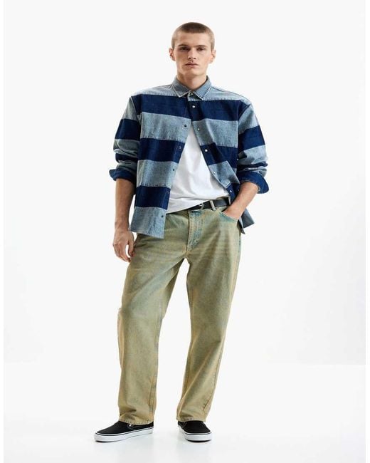 Desigual Blue Striped Denim Shirt for men