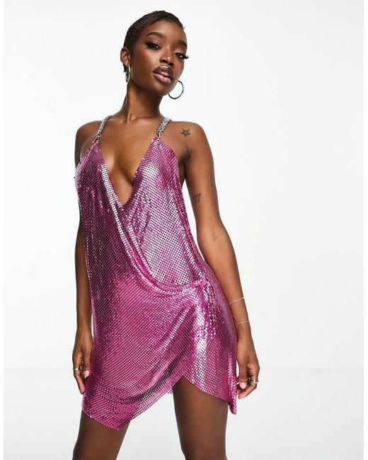 knee length dresses for ladies Gradient Pink Chain Mail Dress main image 0