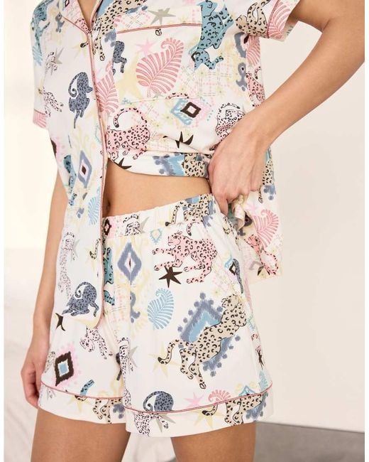 Chelsea Peers Natural Bohemian Leopard Print Short Pyjama Set